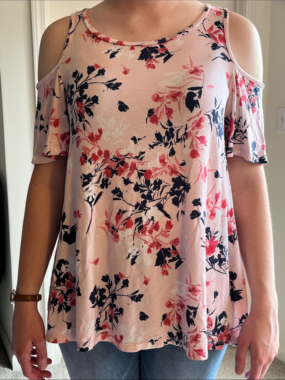 Westport Pink Floral Cold-Shoulder Tunic